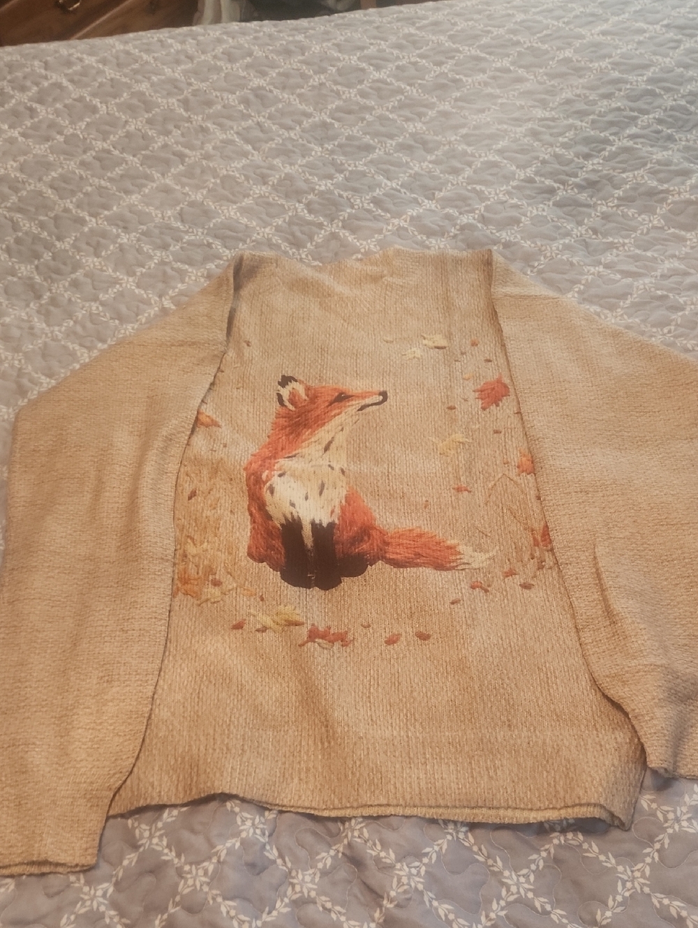 Beige Fox Print Women's Sweater